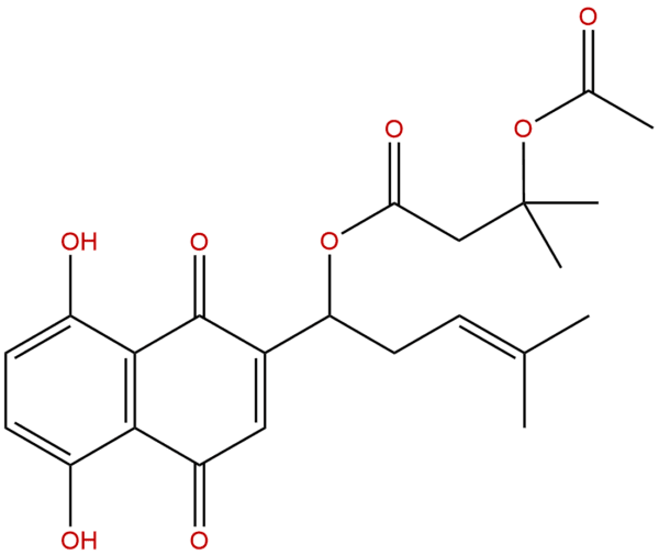 Butanoic acid, 3-(acetyloxy)-3-methyl-, 1-(1,4-dihydro-5,8-dihydroxy-1,4-dioxo-2-naphthalenyl)-4-methyl-3-pentenyl ester, (S)-